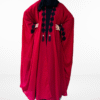 Royal Red Cape with Open Shrug Abaya with Black Rosette Embellishment