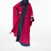 Royal Red Cape with Open Shrug Abaya with Black Rosette Embellishment
