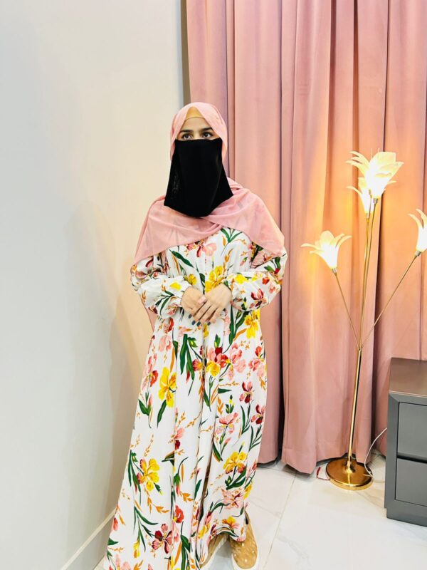 1 Elegant Bloom – Premium Floral Printed Abaya | Shamsiya Collection