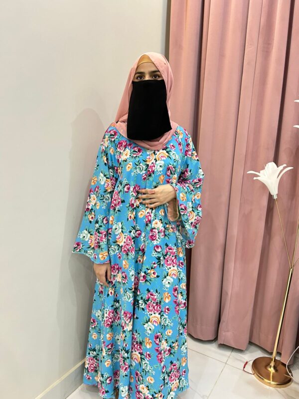 23 Aqua Garden – Vibrant Sky Blue Floral Abaya | Shamsiya Collection