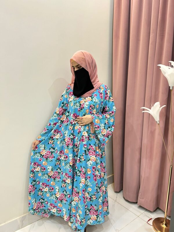 24 Aqua Garden – Vibrant Sky Blue Floral Abaya | Shamsiya Collection
