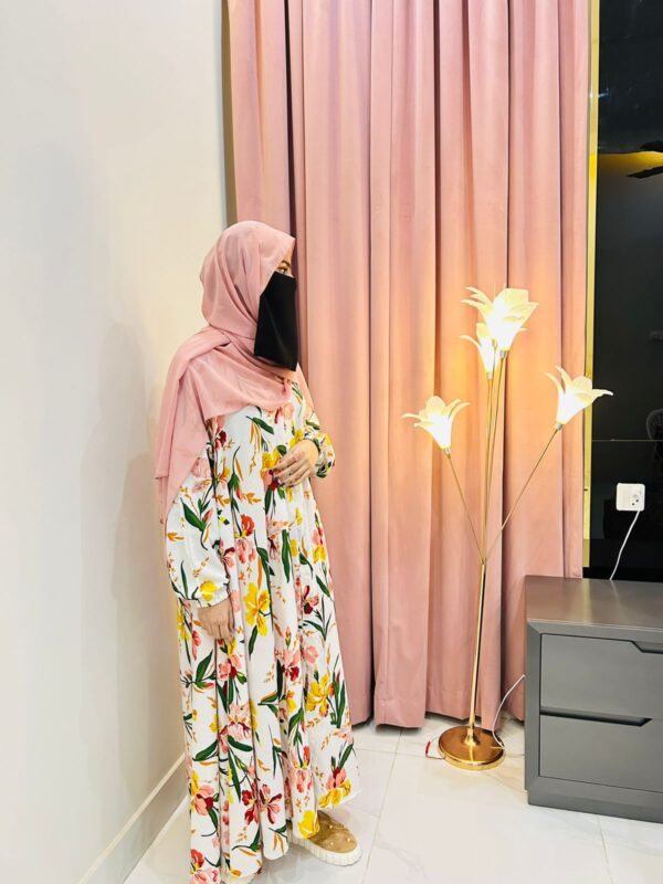 3 Elegant Bloom – Premium Floral Printed Abaya | Shamsiya Collection
